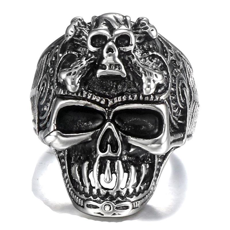 925 Sterling Silver Layered Skull Totem Ring