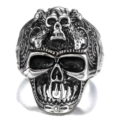 925 Sterling Silver Layered Skull Totem Ring