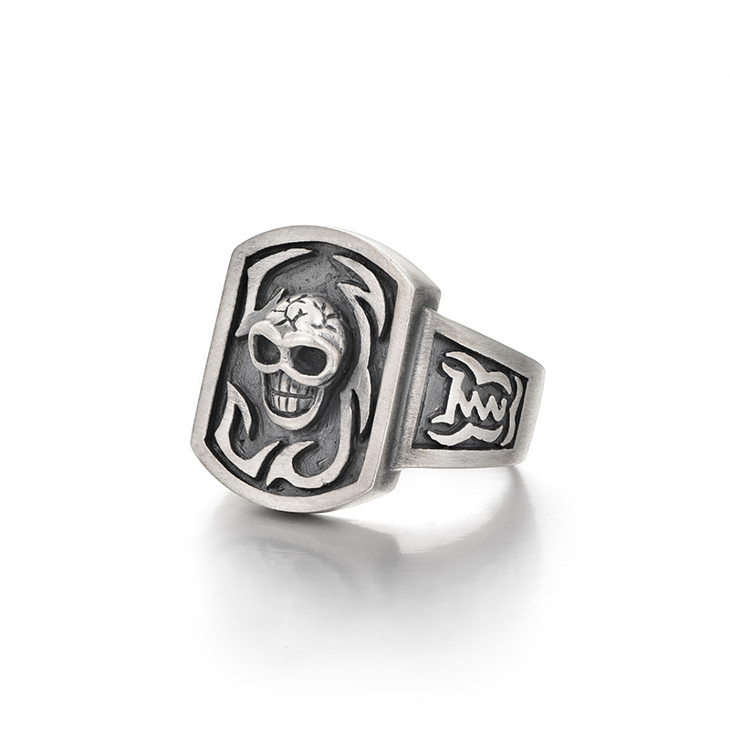 925 Sterling Silver Outlaw Skull Insignia Ring
