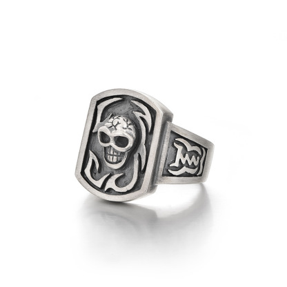 925 Sterling Silver Outlaw Skull Insignia Ring