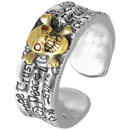 925 Sterling Silver Graffiti Skull Ring