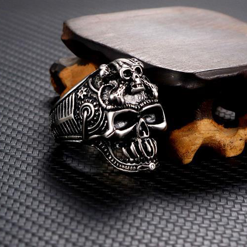 925 Sterling Silver Layered Skull Totem Ring