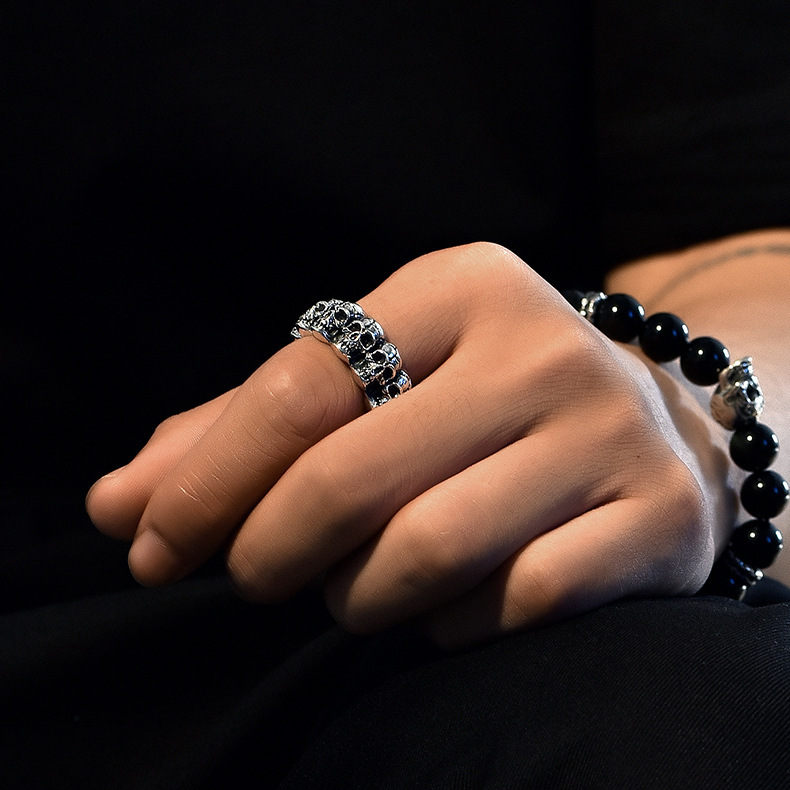 Sterling Silver Cluster Skull  Ring