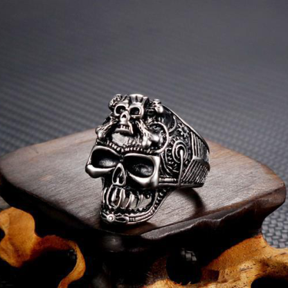 925 Sterling Silver Layered Skull Totem Ring