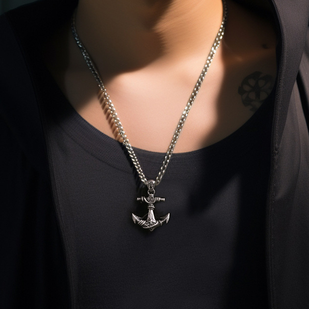 925 Sterling Silver Anchor Pendant Necklace