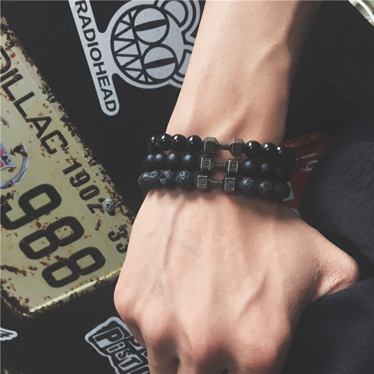 Volcanic stone dumbbell bracelet