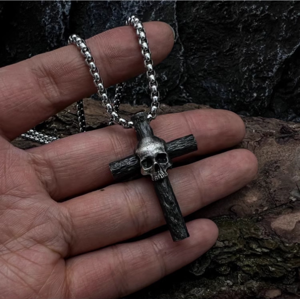 Skeleton Stake Cross Necklace