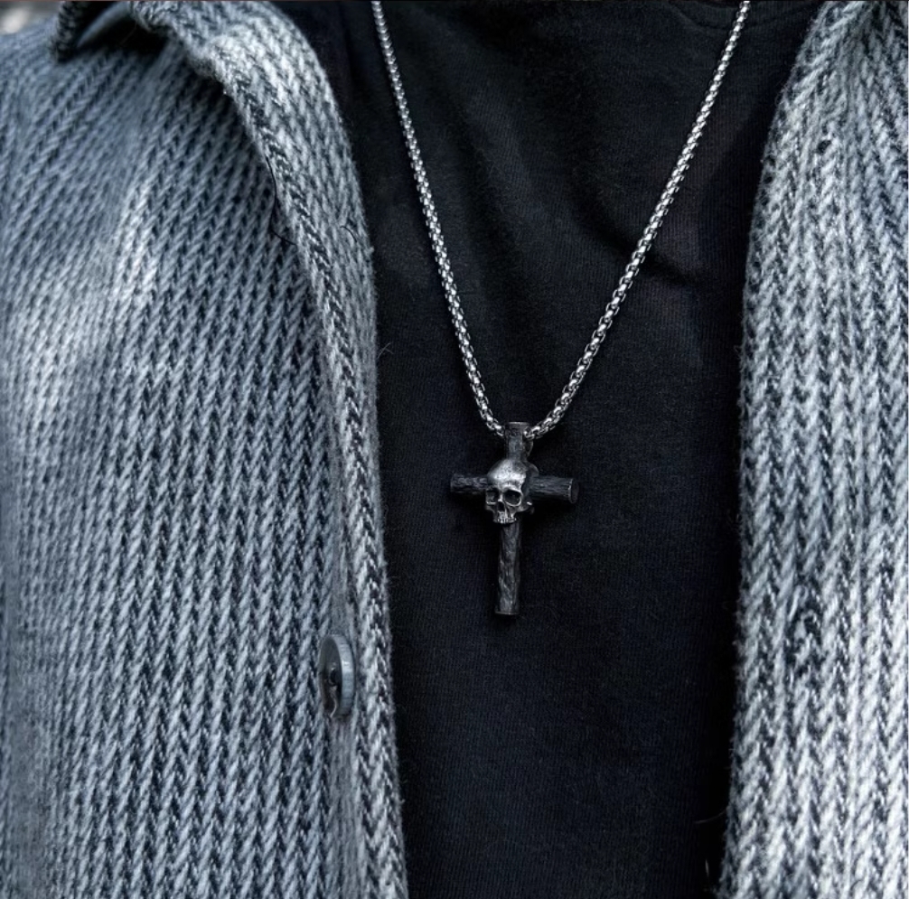 Skeleton Stake Cross Necklace