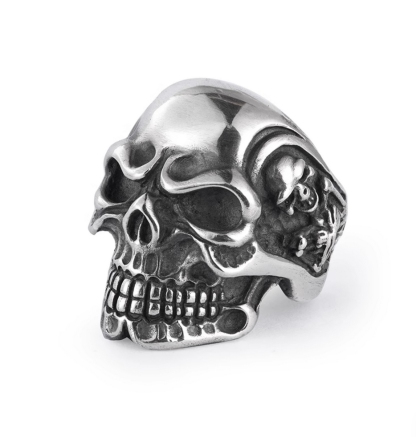 Silver Gigantic Skull Biker Ring
