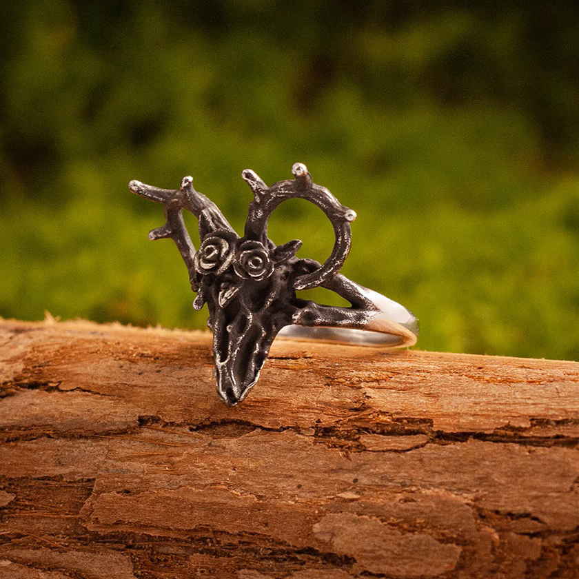Silver Deer Skull Ring