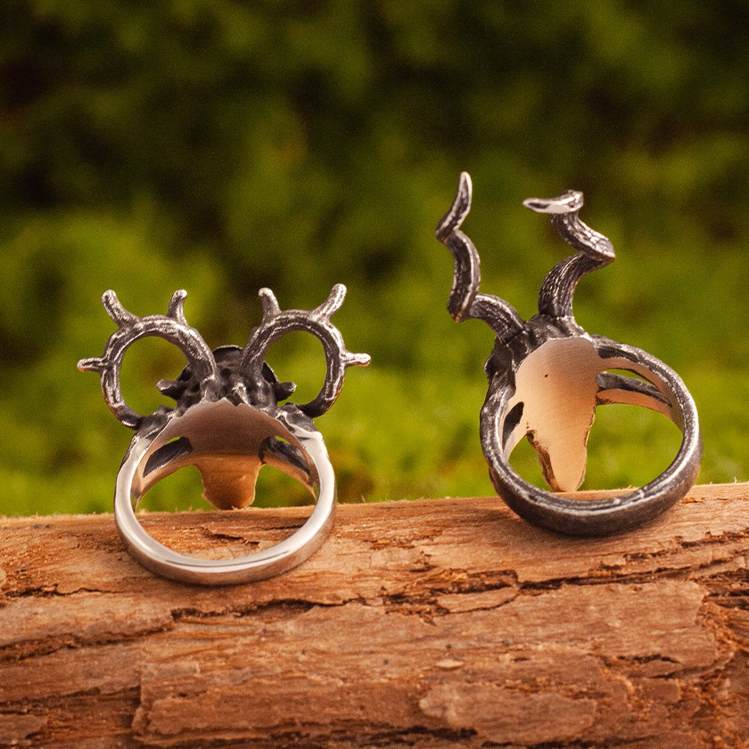 Silver Deer Skull Ring