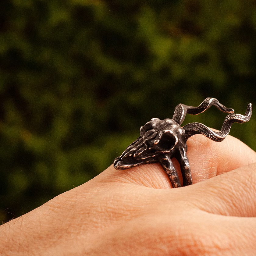 Silver Deer Skull Ring