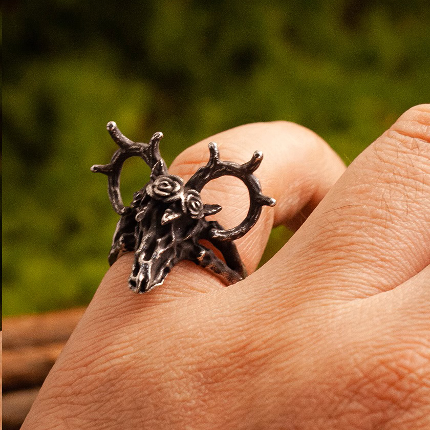 Silver Deer Skull Ring