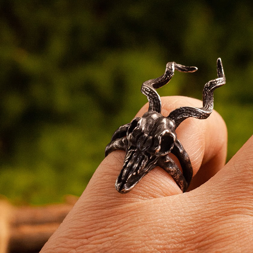 Silver Deer Skull Ring