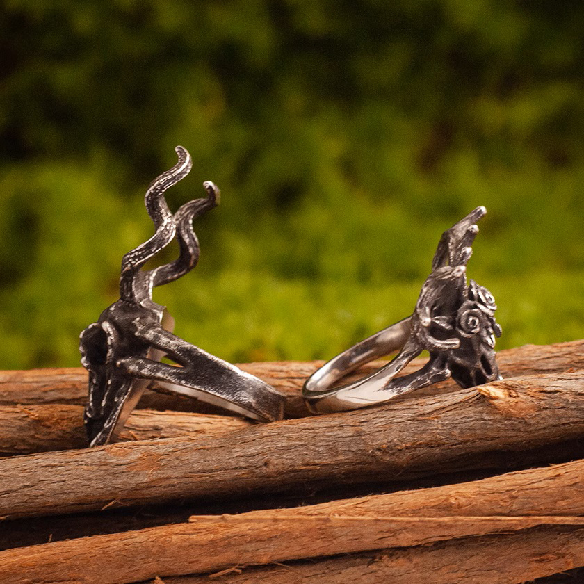 Silver Deer Skull Ring