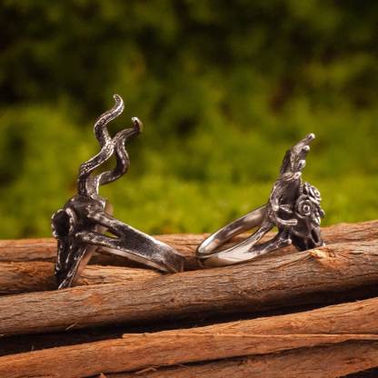 Silver Deer Skull Ring