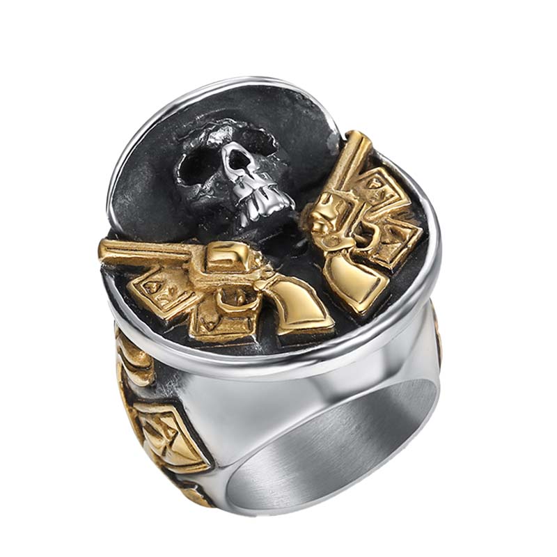 Double Gun Skull Ring