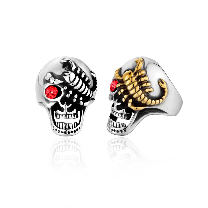Red Eyed Skull Scorpion Ring