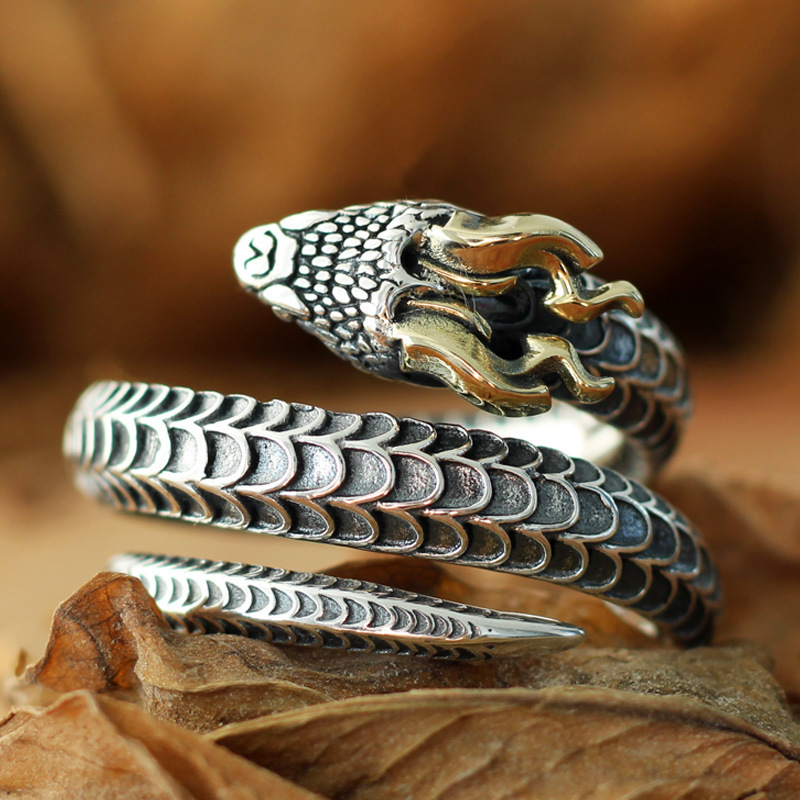 Dragon Horned Snake Silver Ring