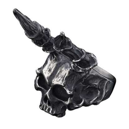Punk style sheep horn skull ring