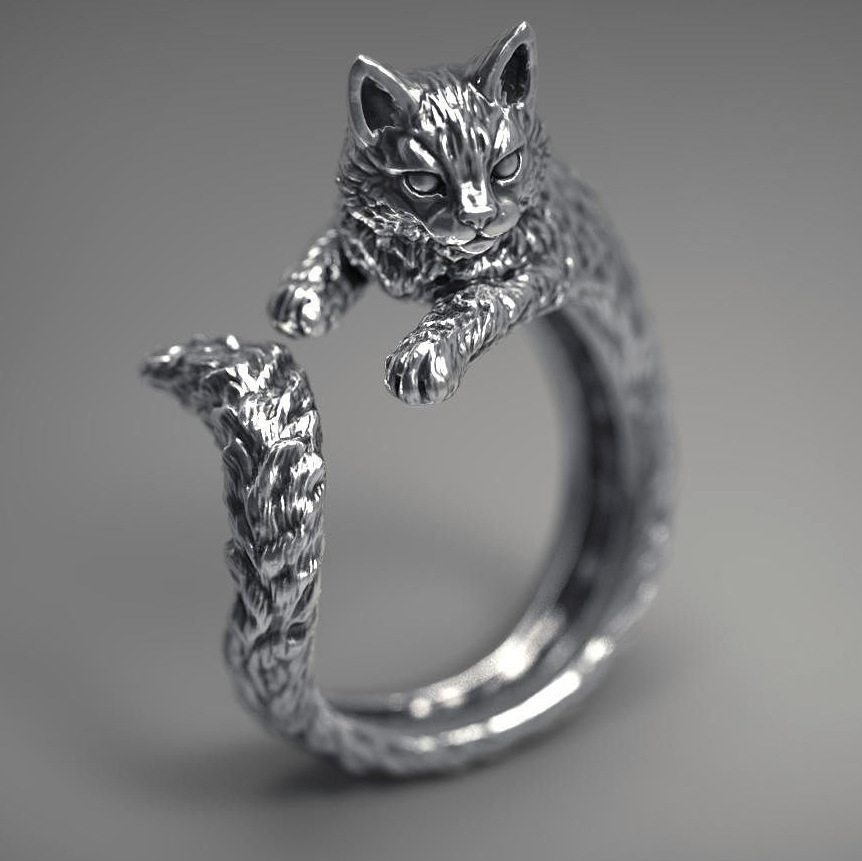 Sterling silver cat ring