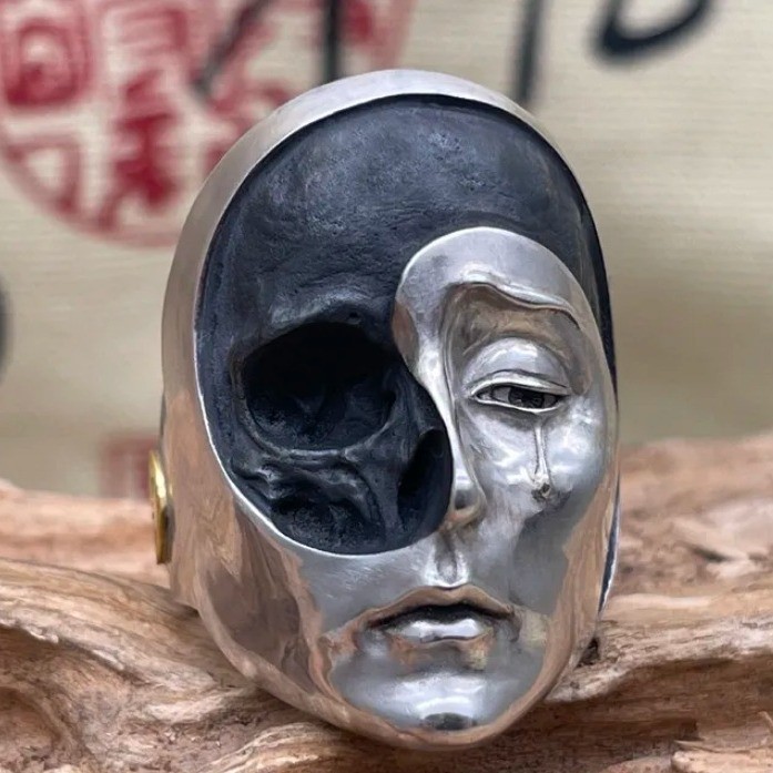 Handmade Sterling Silver Crying Skull Ring