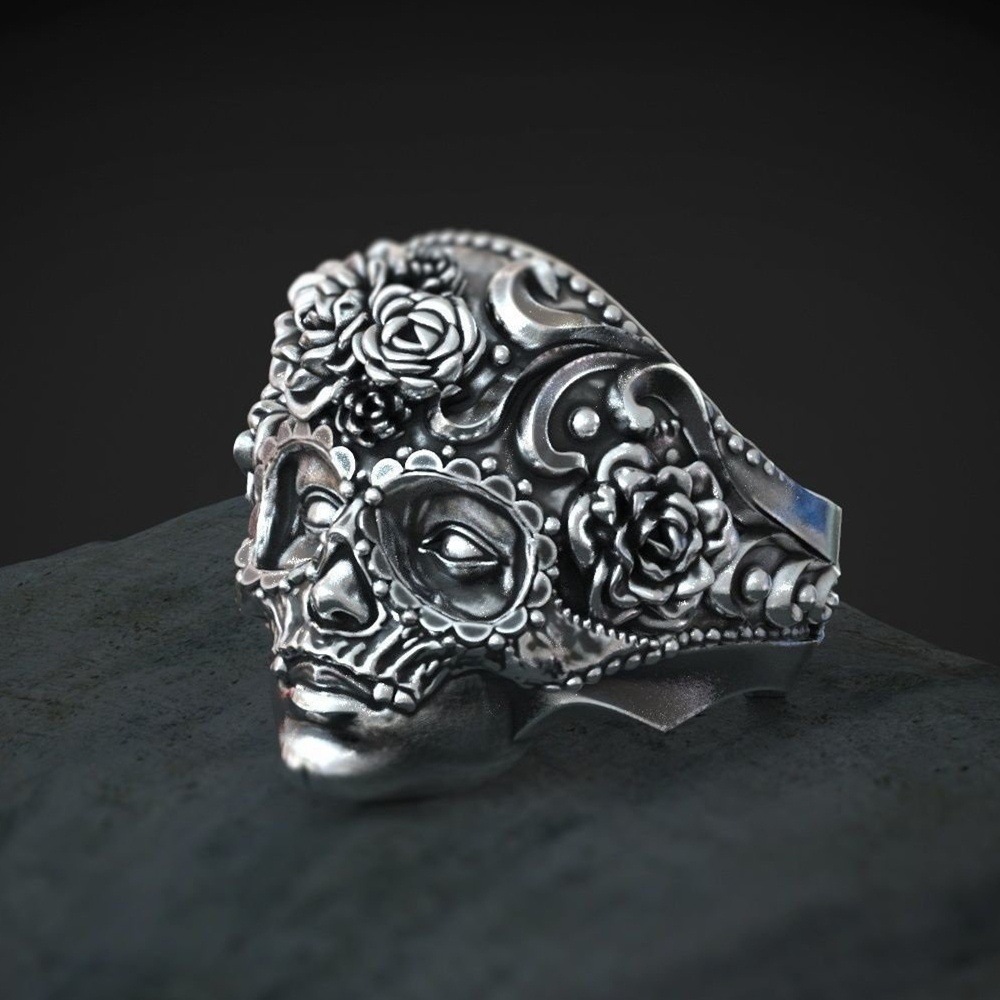 Skull and Flower Ring