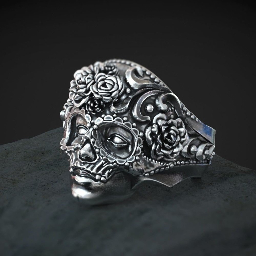 Skull and Flower Ring