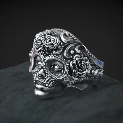 Skull and Flower Ring