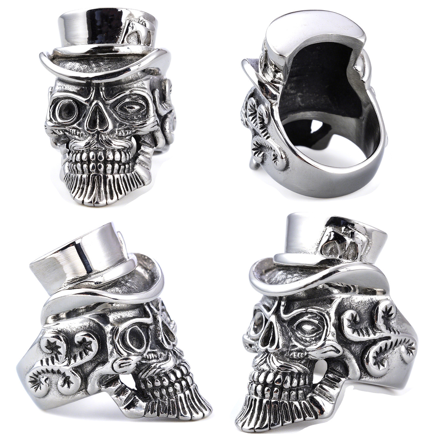 Gentleman wearing a hat skull ring