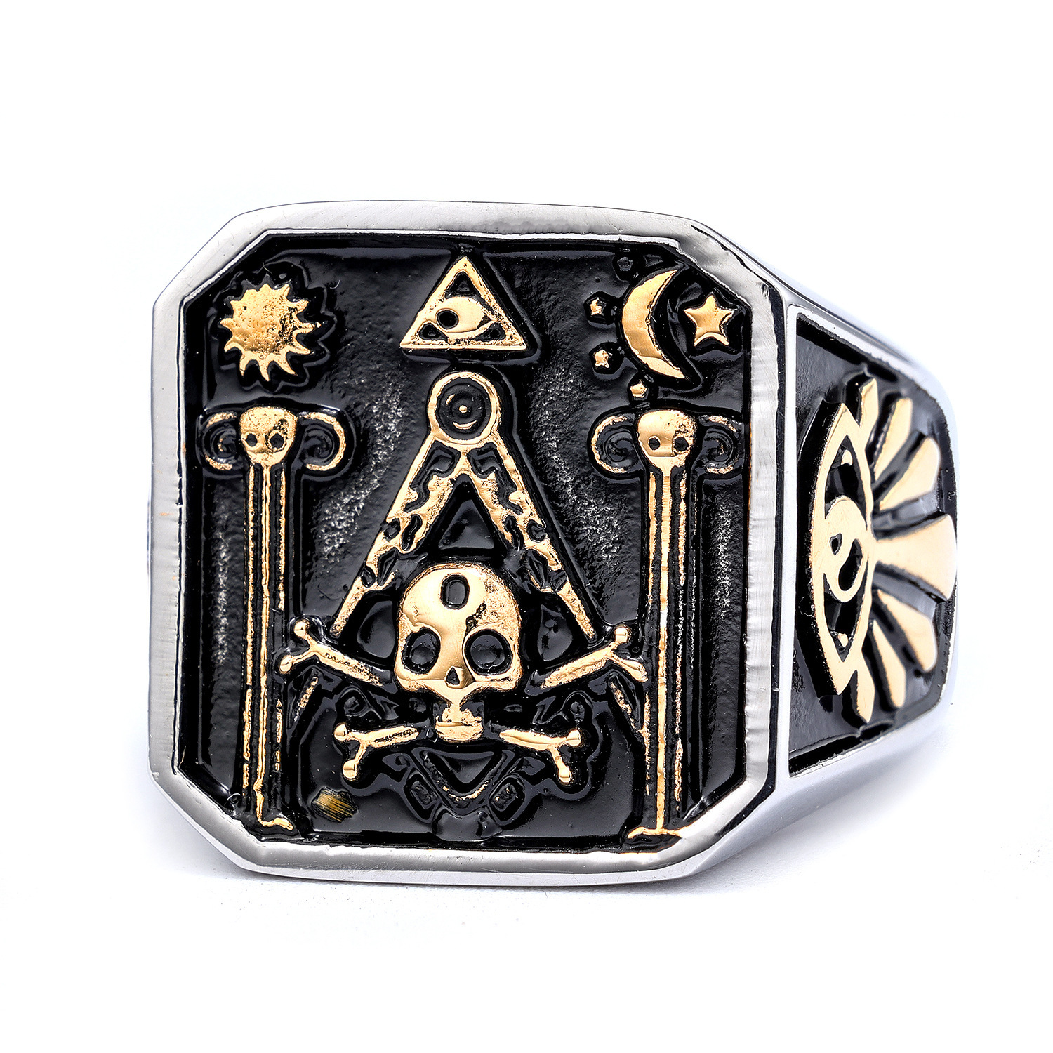 Gold skull 925 silver men's ring