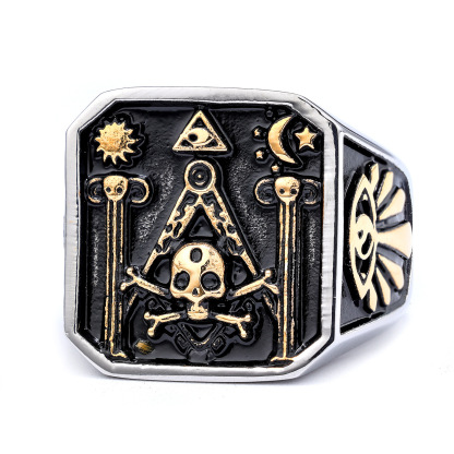 Gold skull 925 silver men's ring