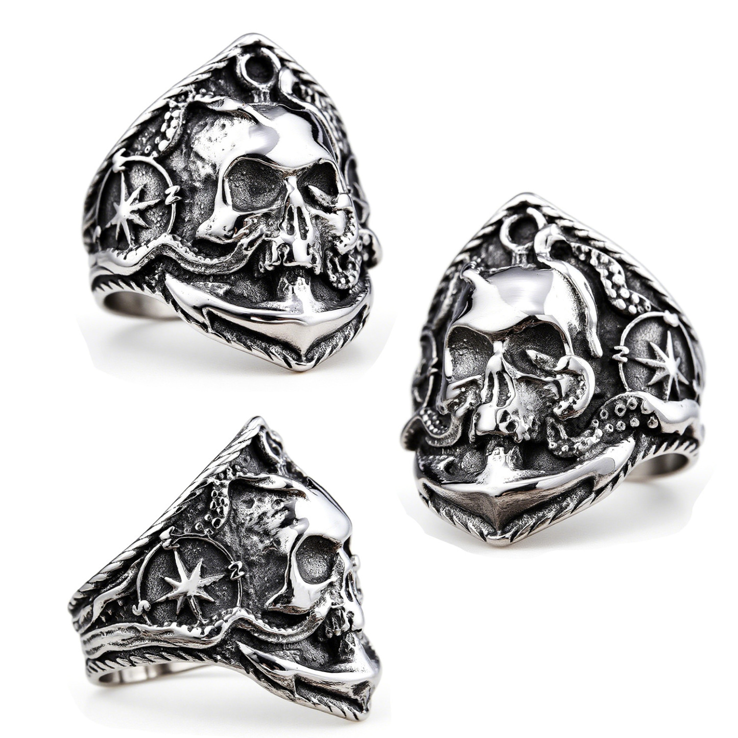Nautical Anchor Skull Ring