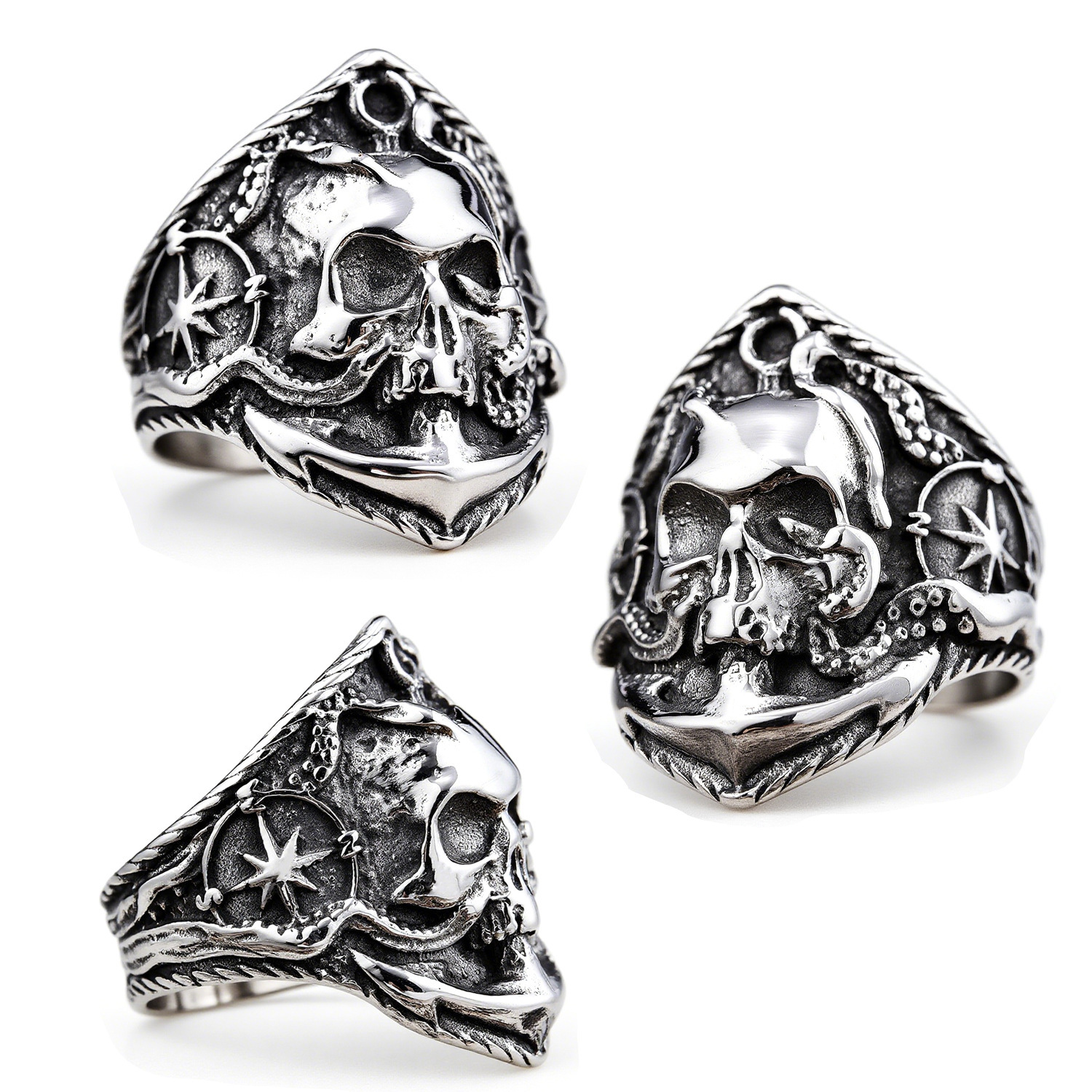 Nautical Anchor Skull Ring