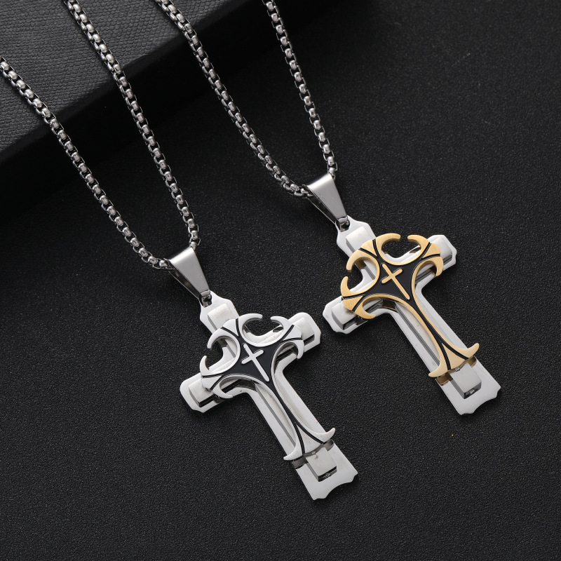 Patterned three-layer cross pendant