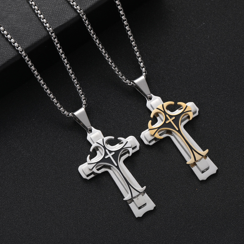 Patterned three-layer cross pendant