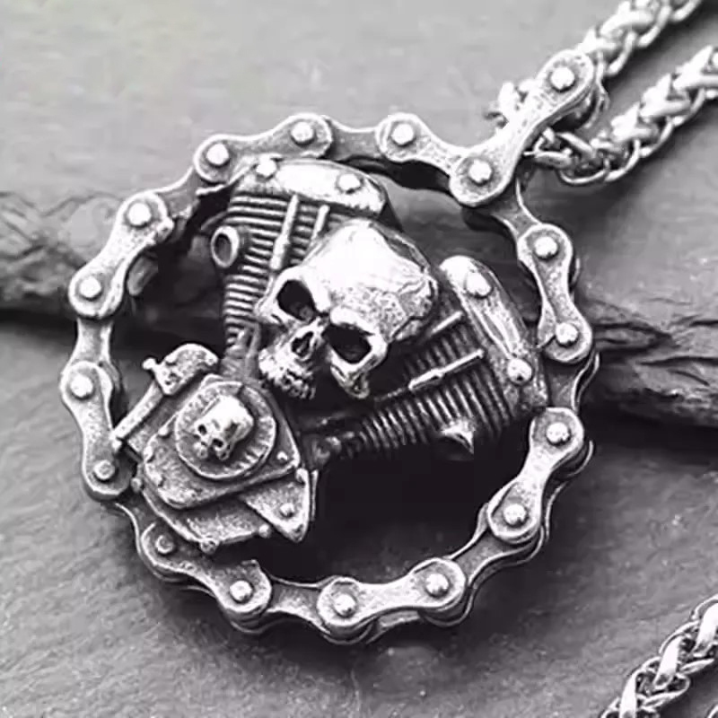 Vintage Skull Biker Necklace