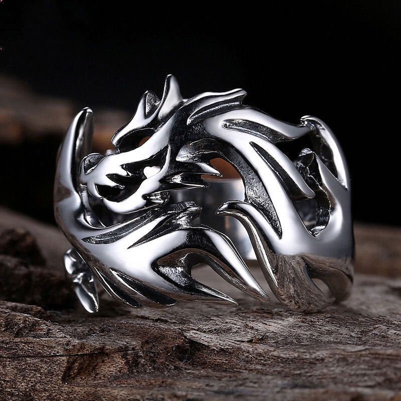 Flame Dragon Silver Ring