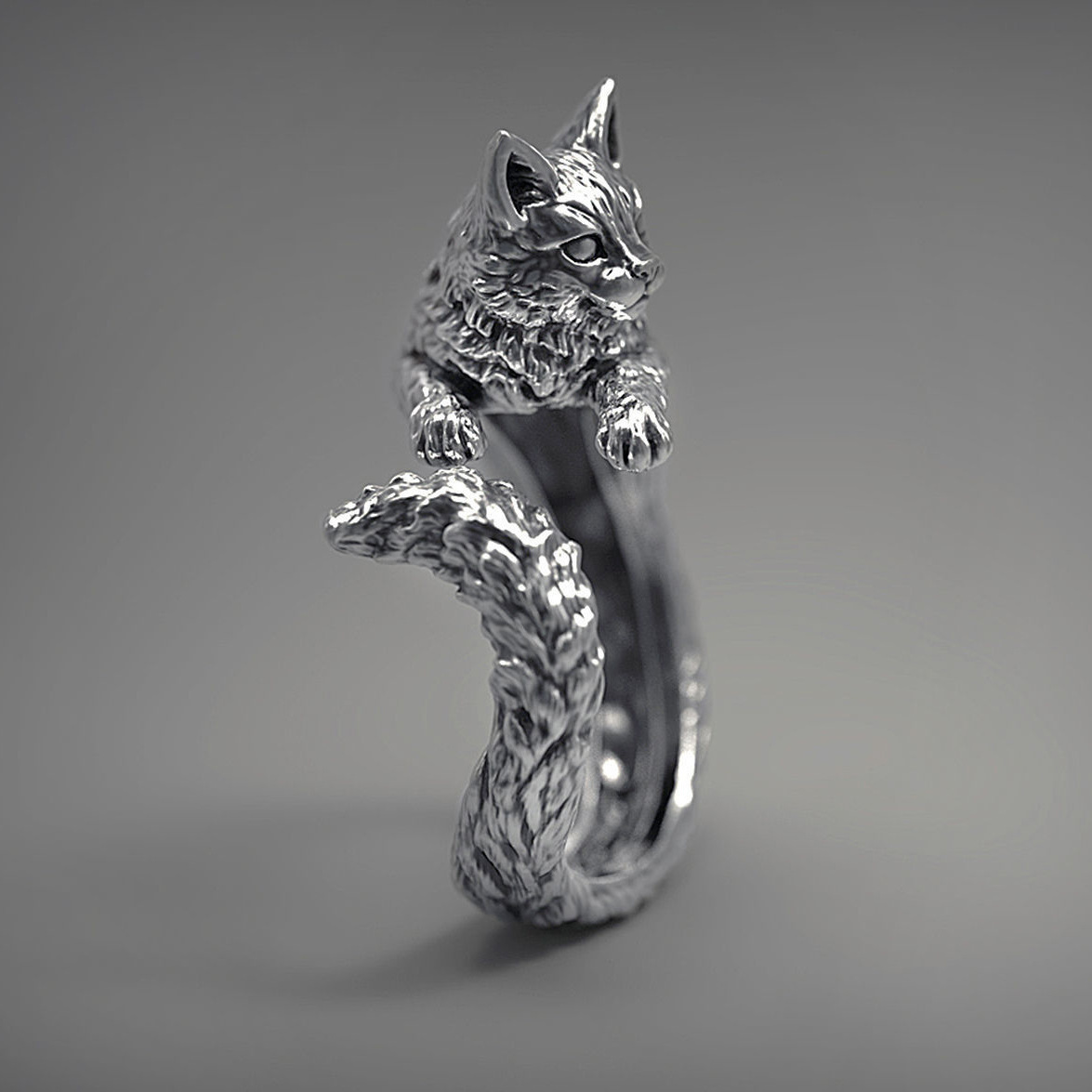 Sterling silver cat ring