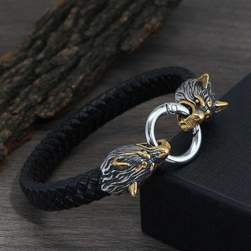 Viking wolf head bracelet