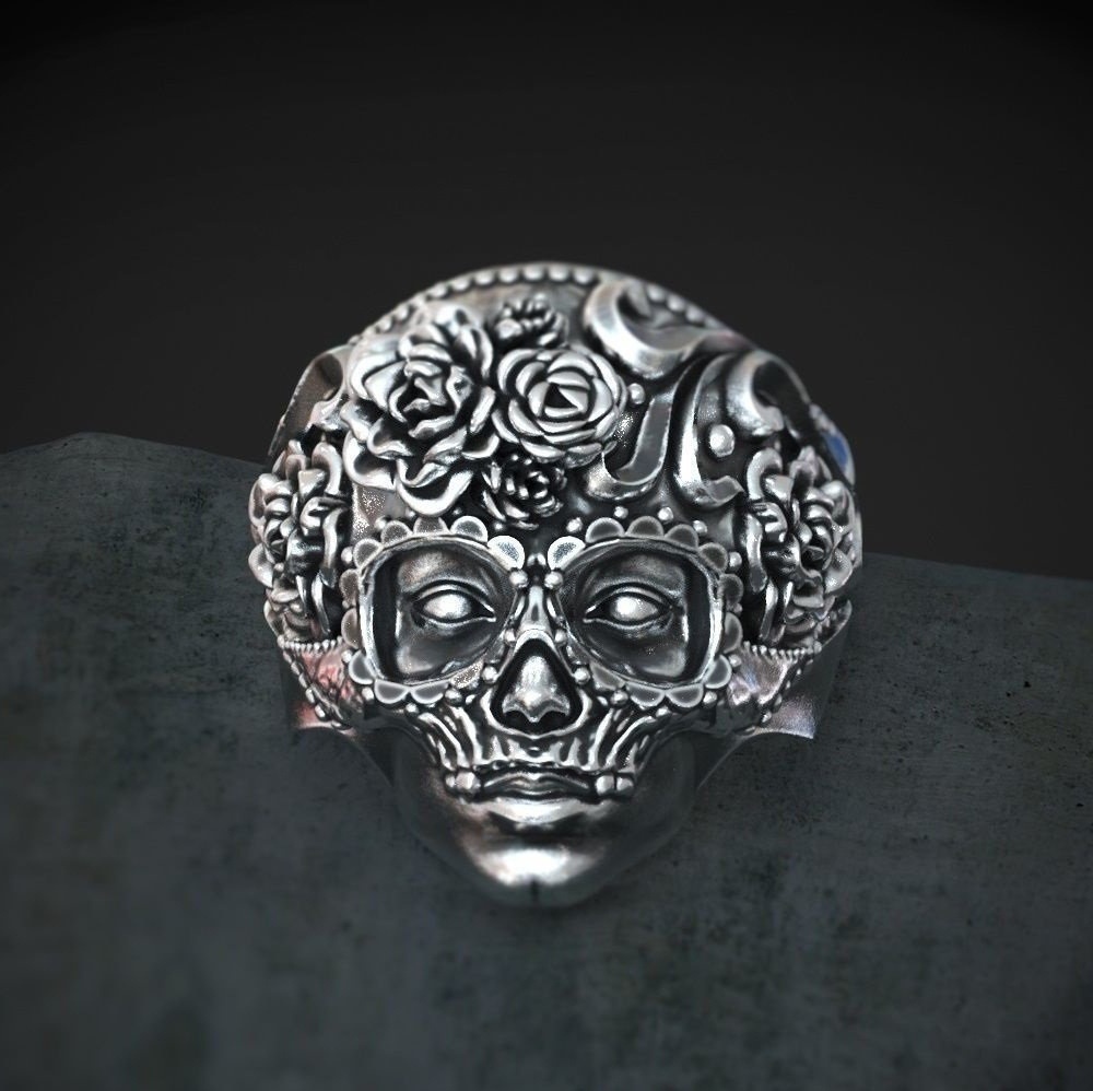 Skull and Flower Ring