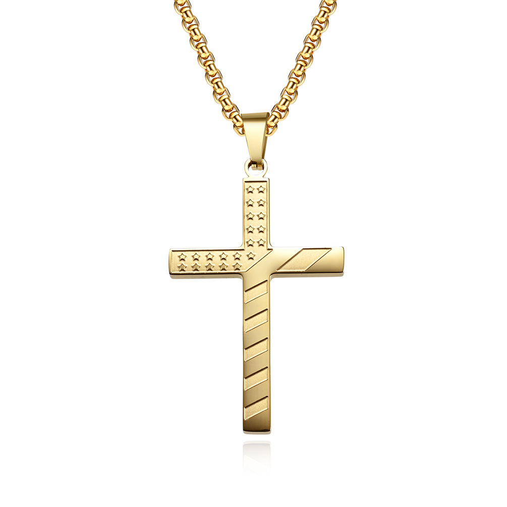 American Stars and Stripes Titanium Steel Cross Necklace