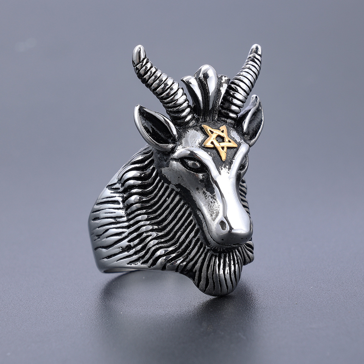 Five-pointed star ram shape 925 silver ring