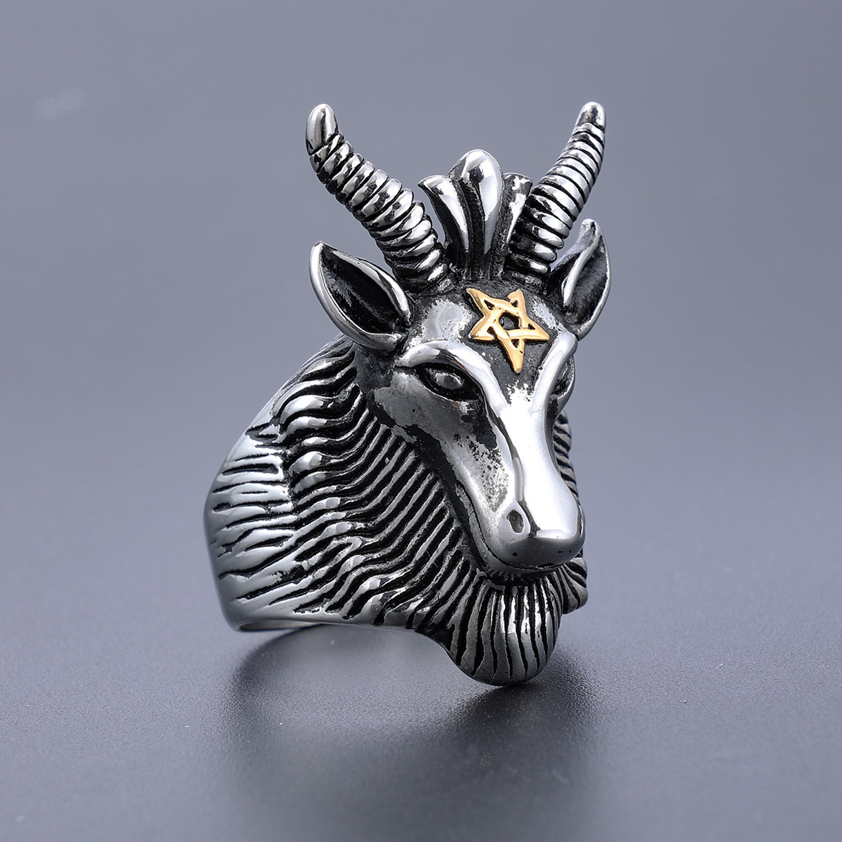 Five-pointed star ram shape 925 silver ring