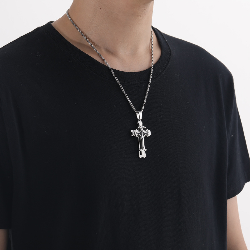 Patterned three-layer cross pendant