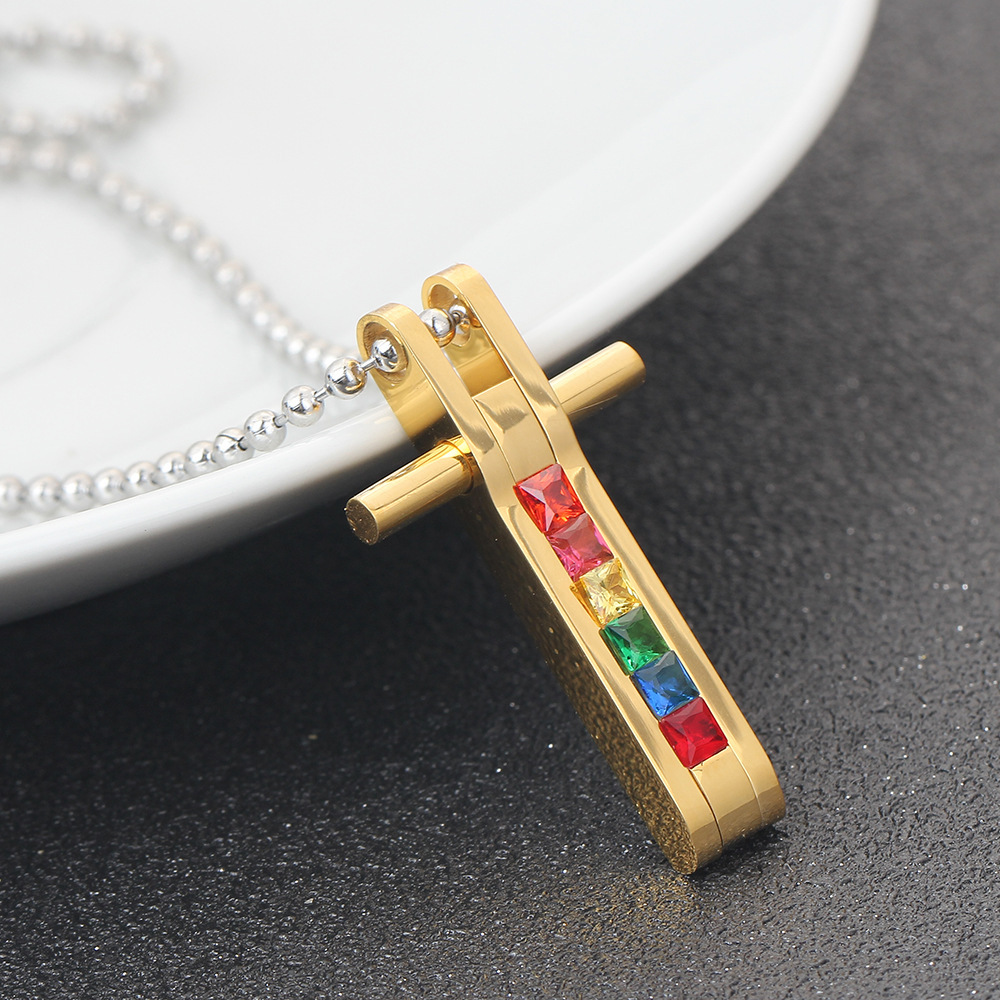 Seven-color diamond cross pendant necklace