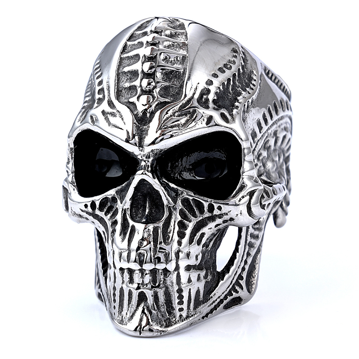 Biker-style carved skull ring