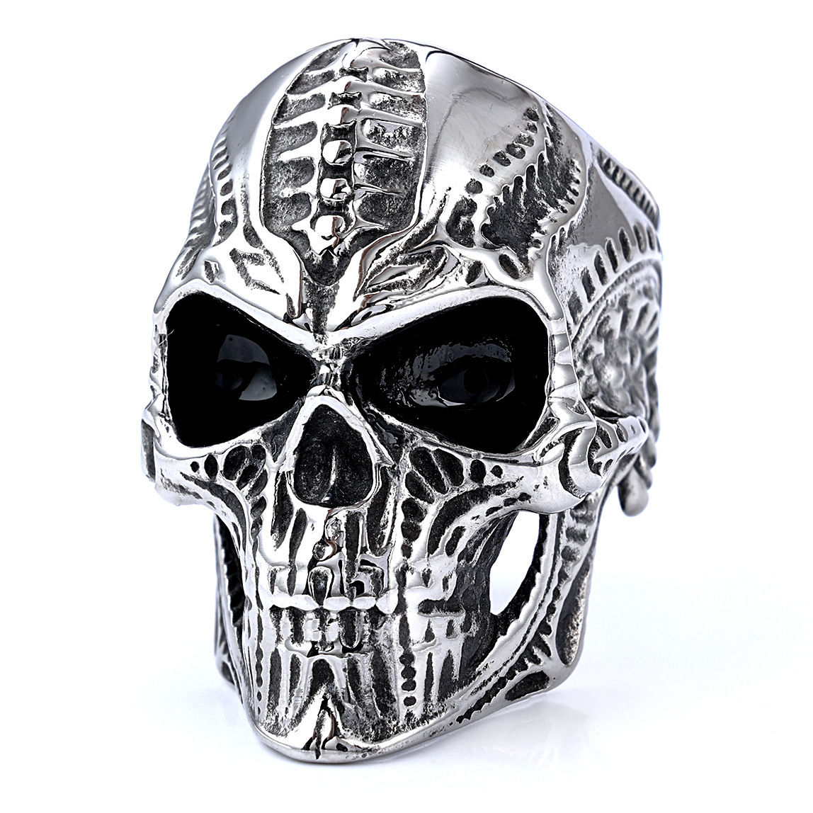 Biker-style carved skull ring