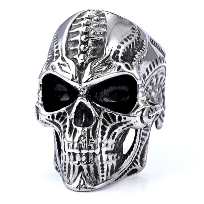 Biker-style carved skull ring