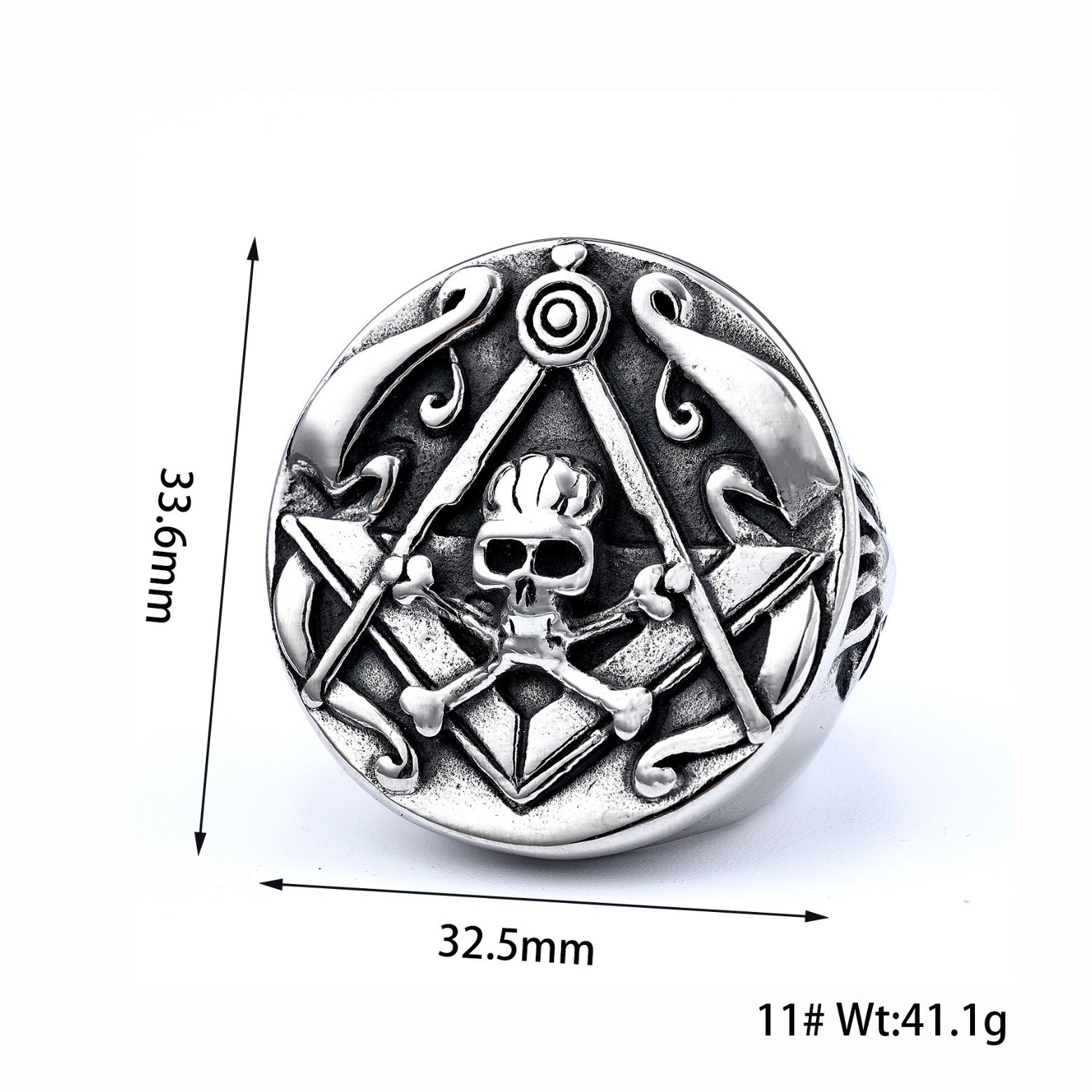 Round Masonic Skull Ring